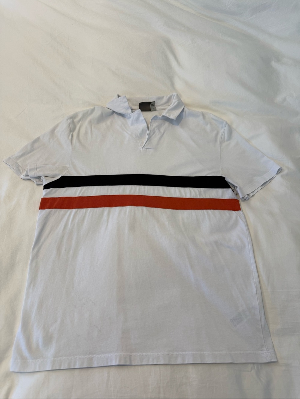 ASOS White Polo with Black and Rust Stripes